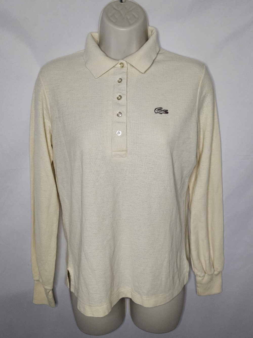 Vintage 60s 70s Womens Haymaker Lacoste Long Sleeve Polo Shirt Cream Preppy 38